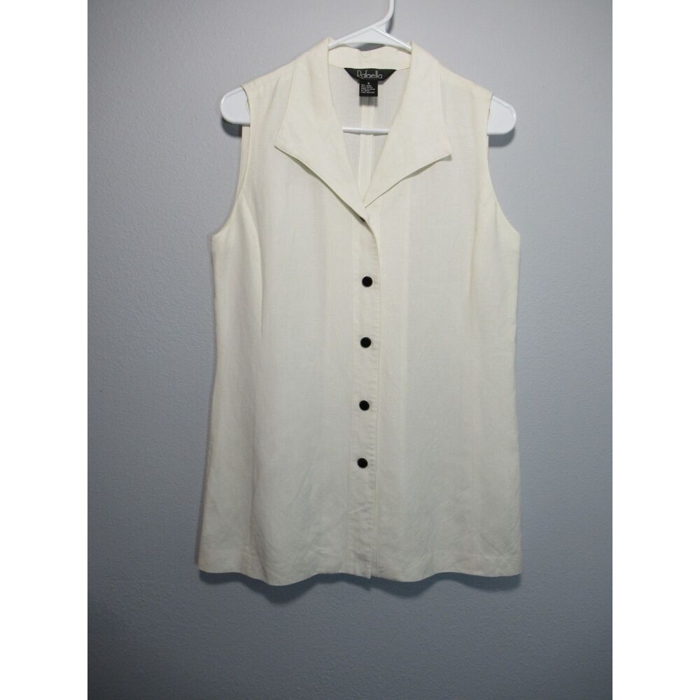 Rafaella Cream Linen Blend Sleeveless Button Front Top Size 8